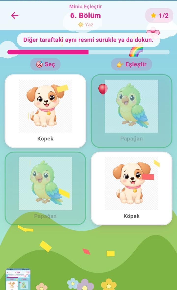 Minio eşleştir oyun ekranı